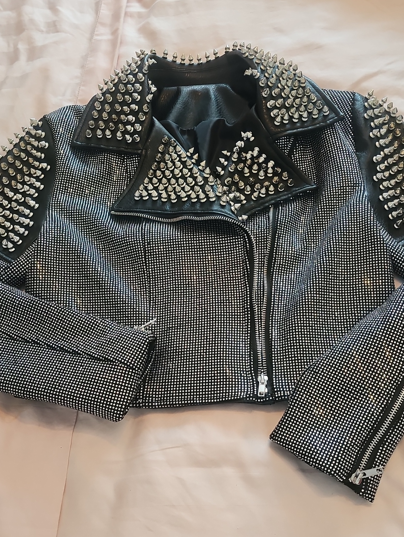 Black Studded Women's Leather Moto Jacket